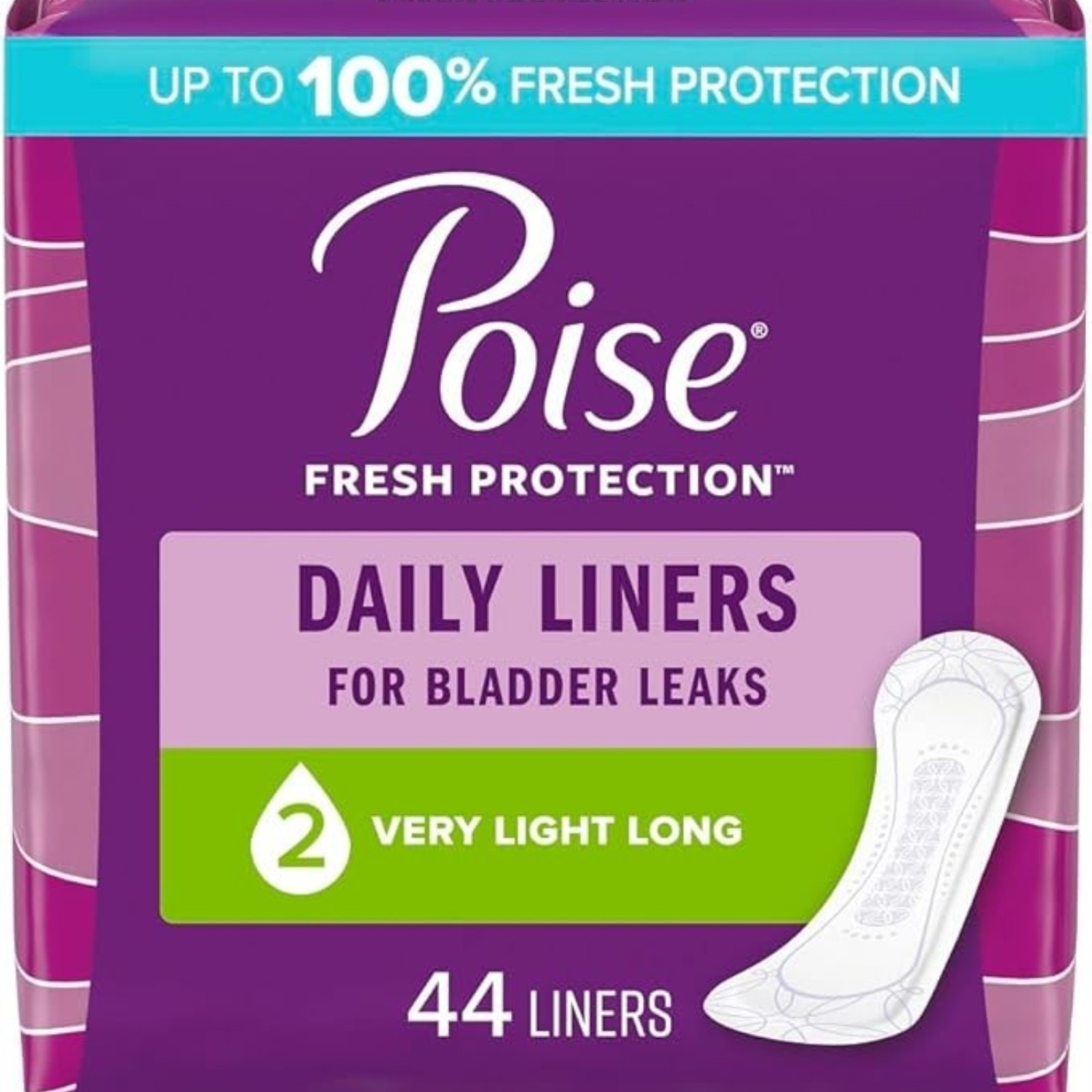 Poise Daily Incontinence Panty Liners, 2 Drop Absorbency, Long, 44 Ct FAST SHIP