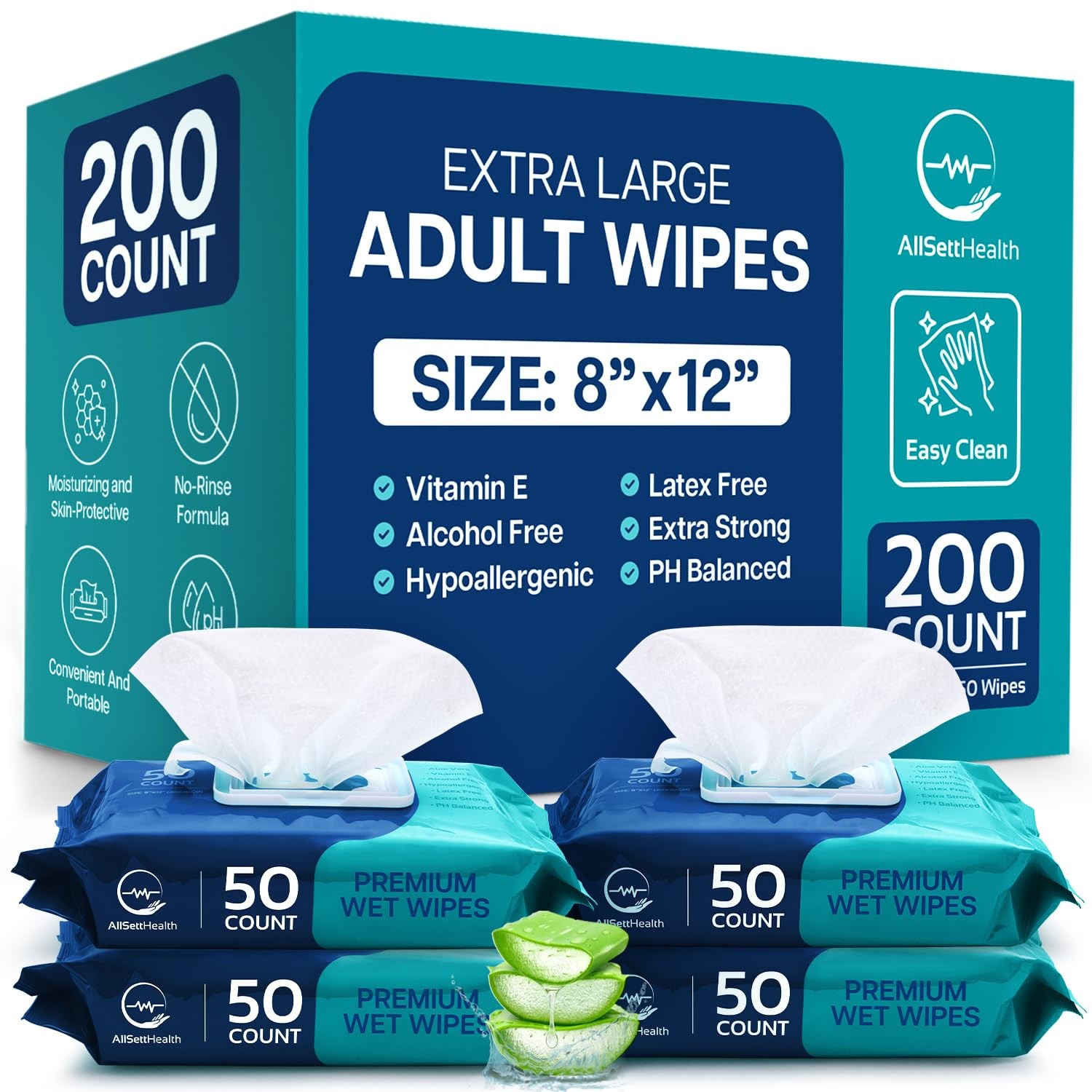 Wipes for Adults Bathing No Rinse – Adult Wipes for Elderly 8″ X 12″ (200 Count)