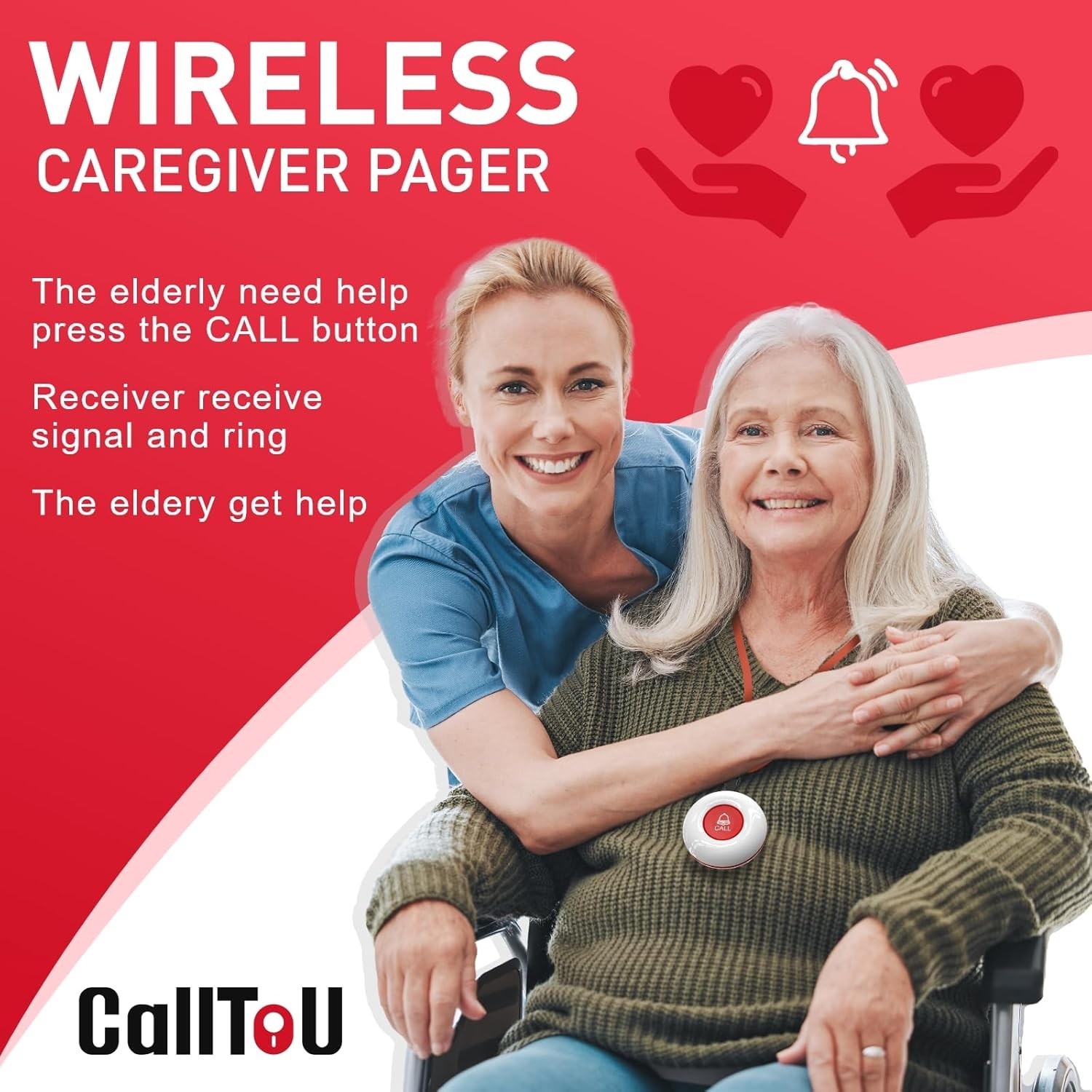 Wireless Caregiver Pager Call Button Call Bell Medical Alert System for Senio…