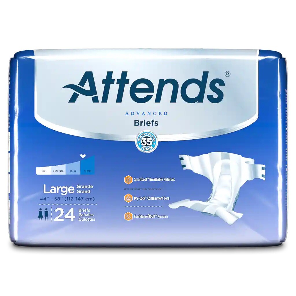 🆕Attends® Advanced Incontinence Brief⭐️White,⭐️Large⭐️24 Pair/ BG (950225_BG)