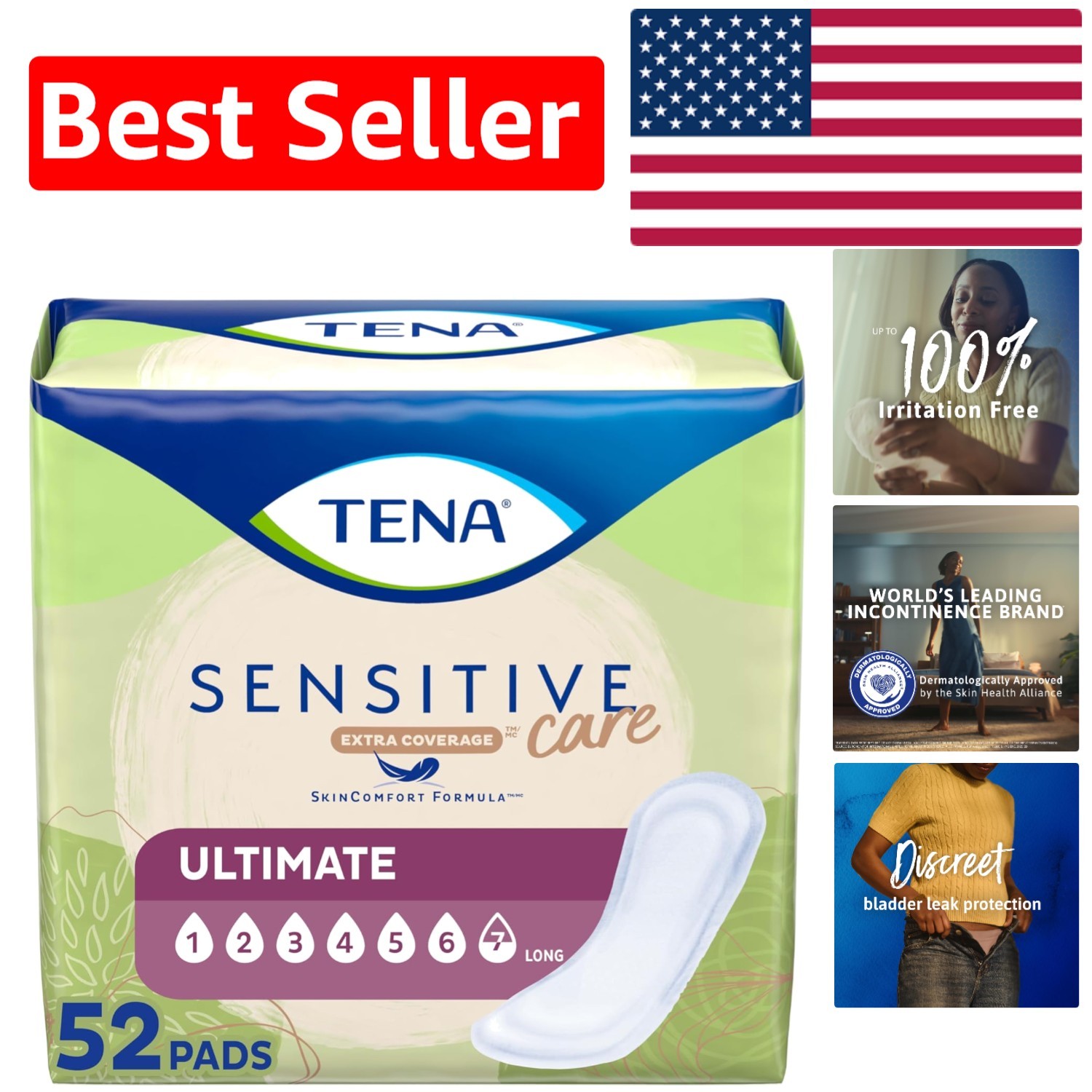 Dermatologically Approved TENA Women’s Incontinence Pads, Long Length, 52 Count