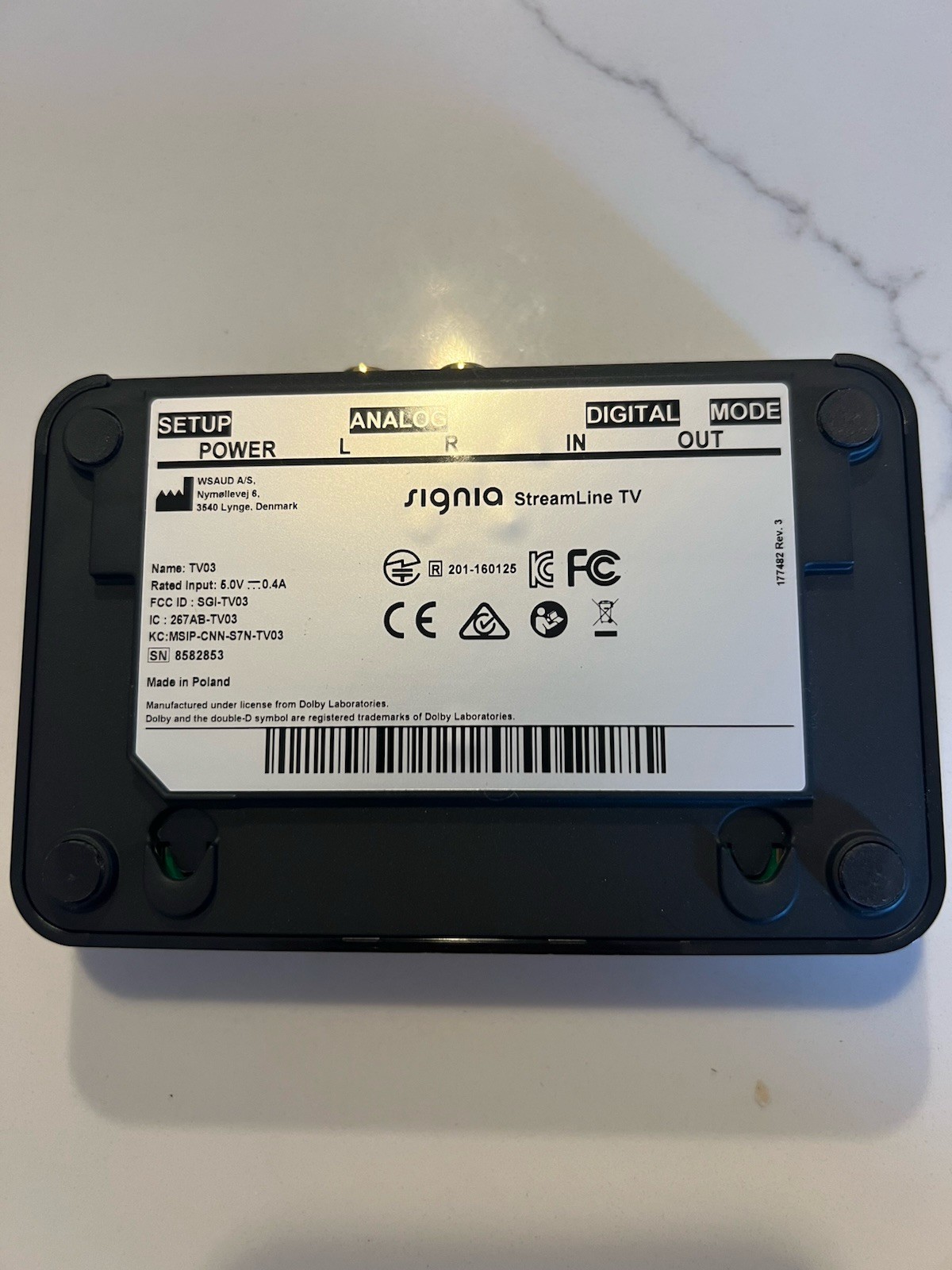 Signia StreamLine TV TV03 Stream TV Audio streamer for Signia Hearing Aids DOLBY