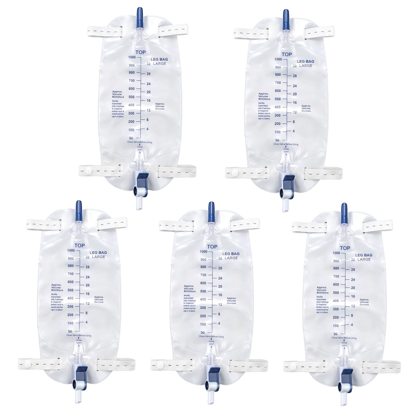 Catheter Leg Bags for Men, 5 Pack 1000ML Catheter Bags