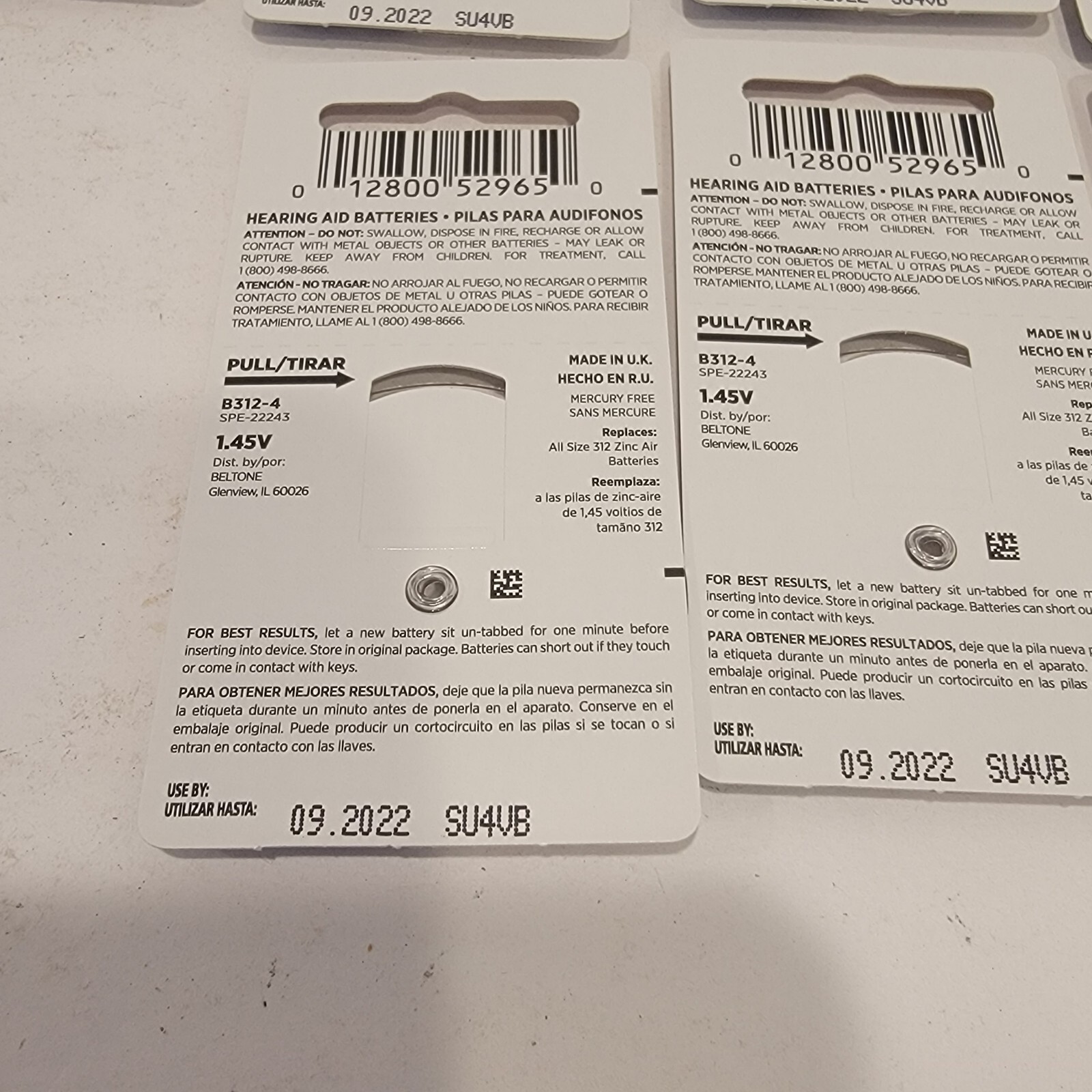 Beltone Hearing Aid Batteries LOT B347-312 4 Piece X 12 Packs Exp 2020 & 2022
