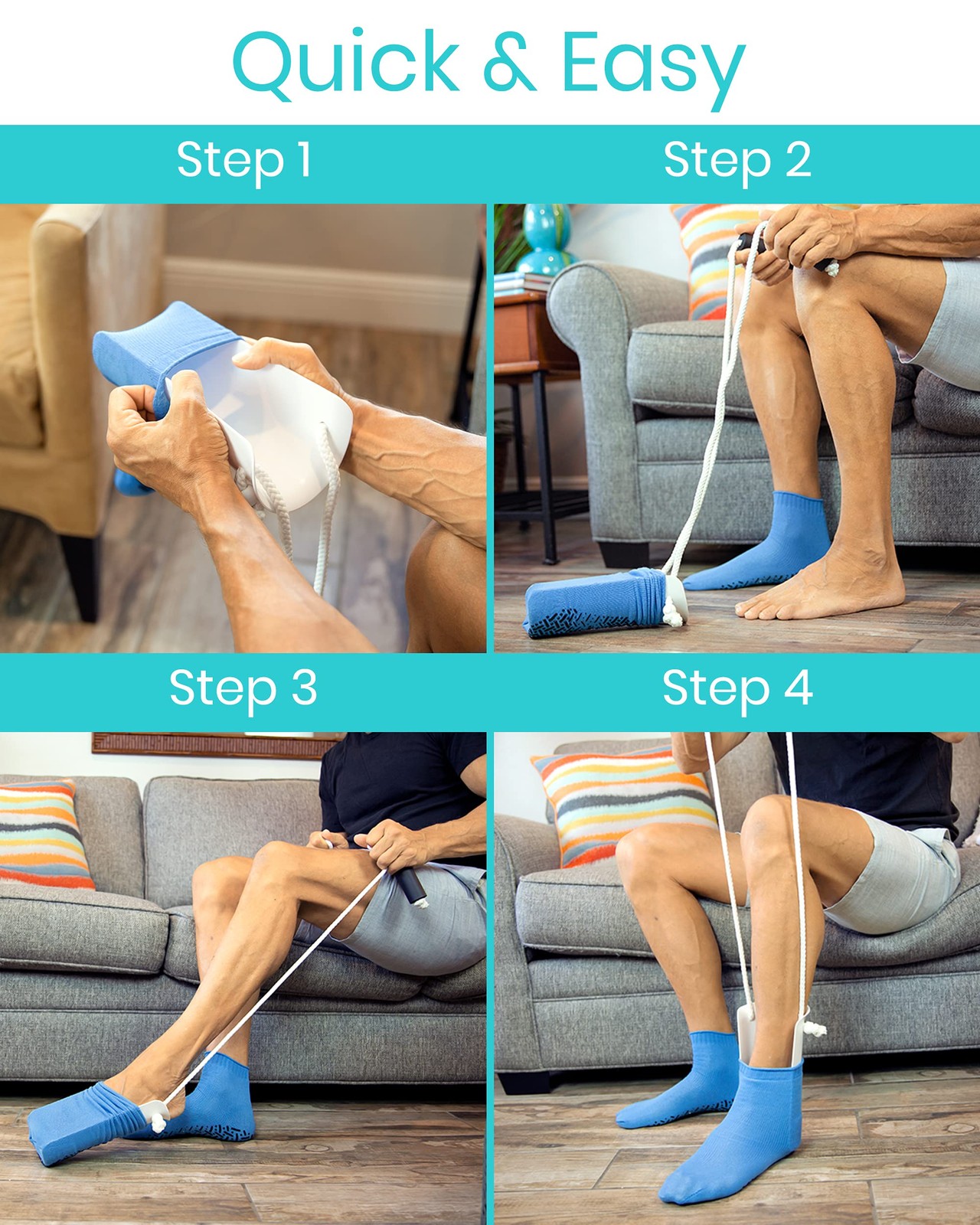 Vive Sock Aid – Easy On and Off Stocking Slider – 1 Count (Pack of 1), White