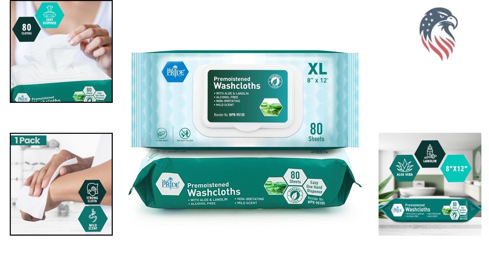 Disposable Aloe Vera Wipes Compatible with Incontinence Products 80 Count