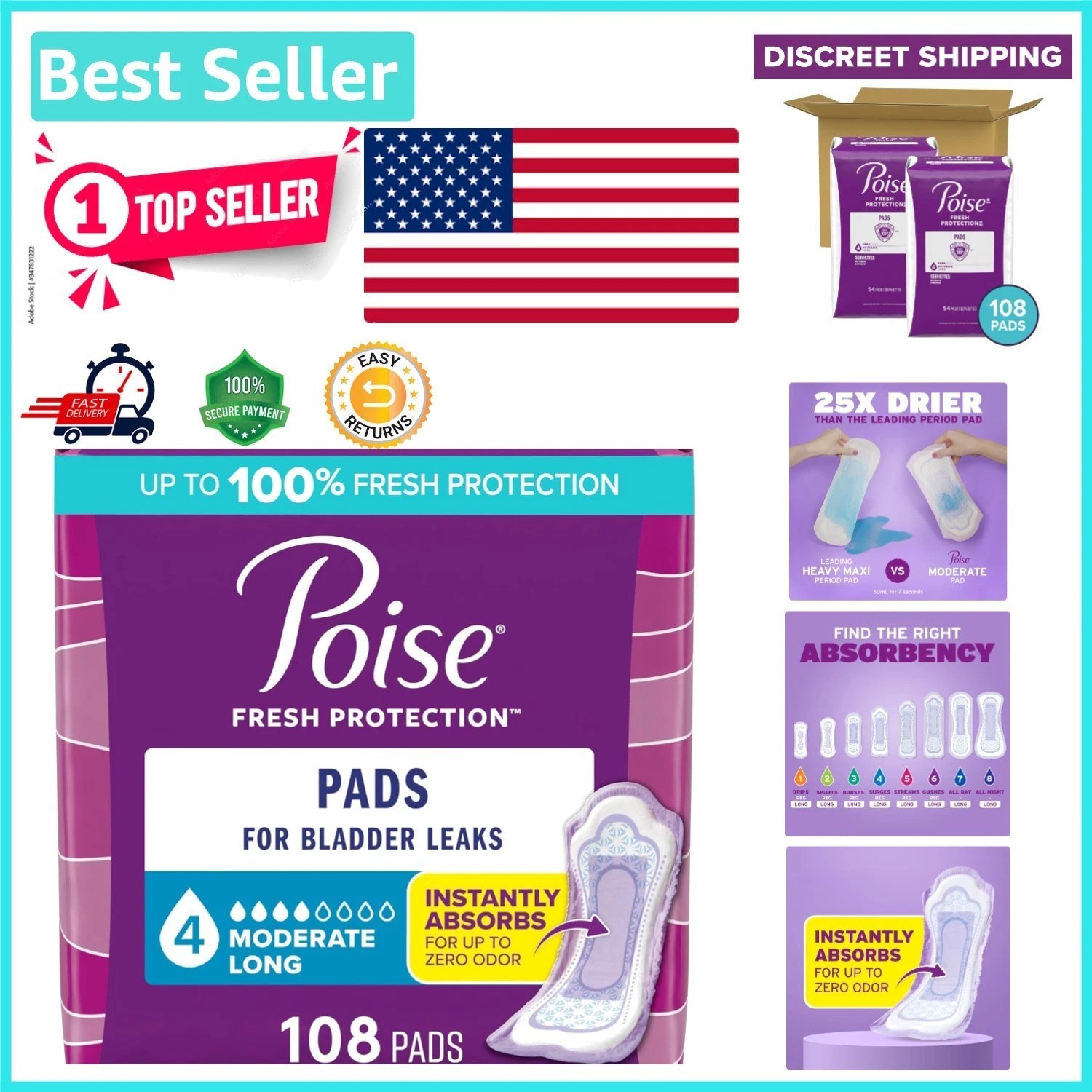 Long Length Incontinence Pads – 4 Drop Moderate Absorbency for All-Day Comfort