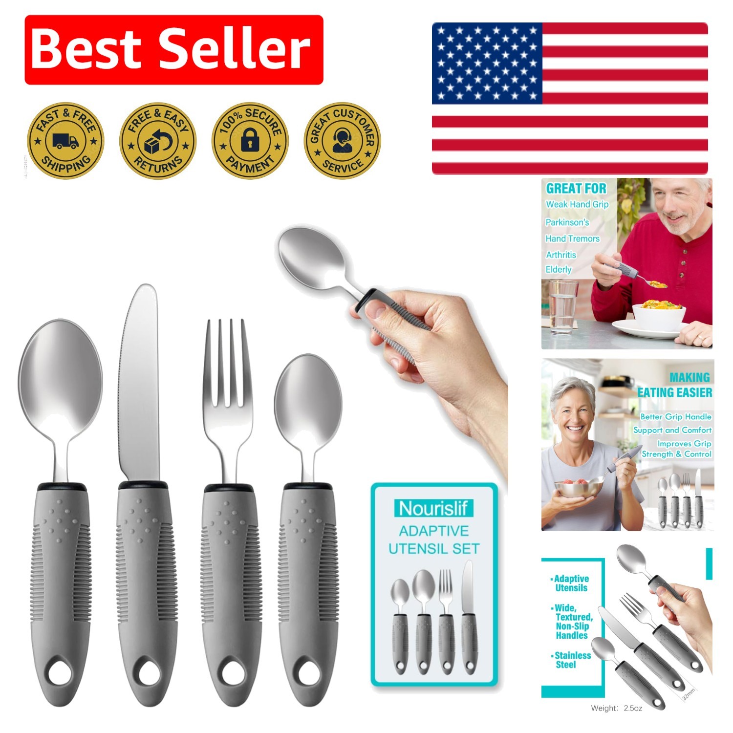 Adaptive Utensils Adaptive Utensils 4pcs for Hand TremorsElderly ArthritisPar…