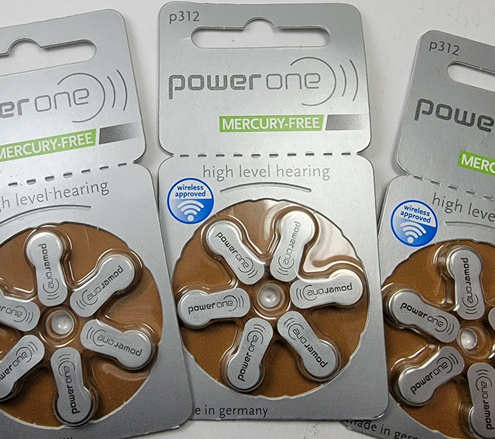 Power One Hearing Aid Batteries Size 312 Zinc Air Mercury Free 4 Pkgs. 24 Batt.