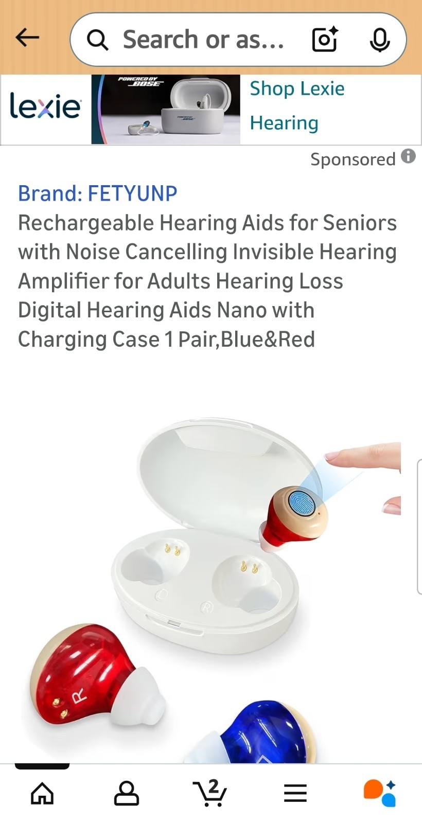 FETYUNP Rechargeable Invisible Hearing Aids for Adults Blue & Red w/ Case