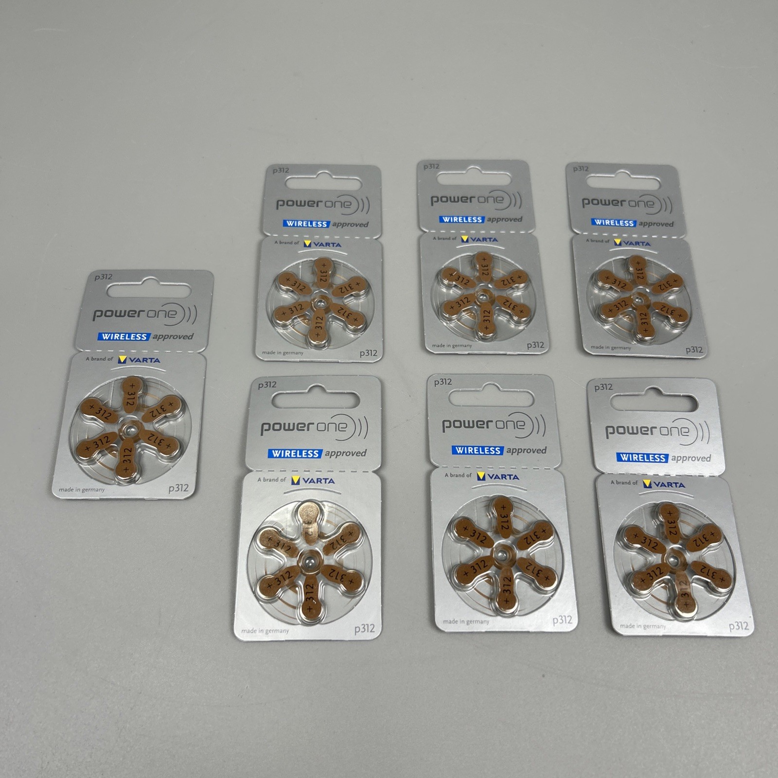 7 Packs (42 Batteries) German PowerOne Size P312 Hearing Aid Batteries, Exp 2028