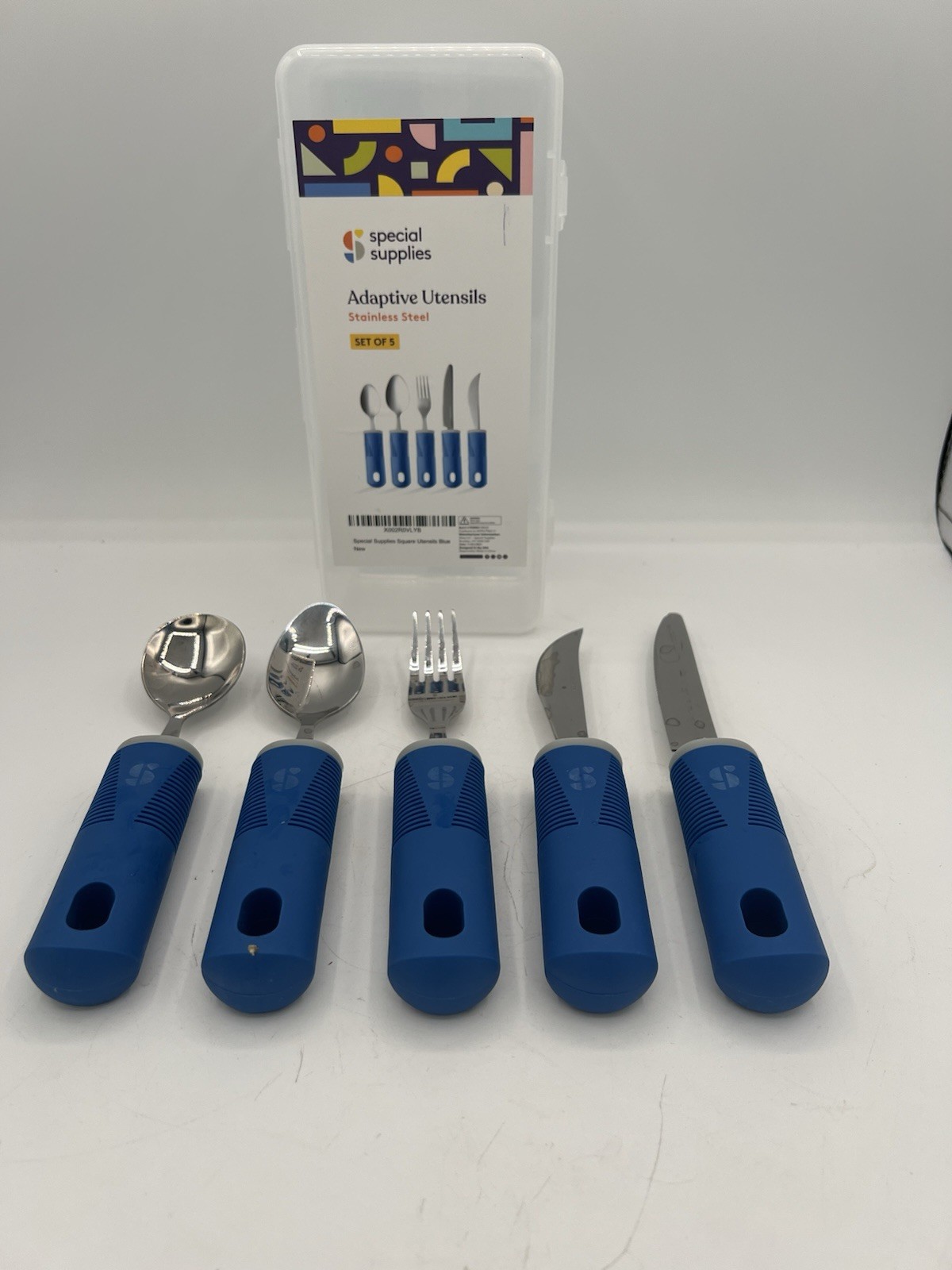 🧁Special Supplies 5 Pc Stainless Steel Adaptive Utensils–Blue-Limited Mobility