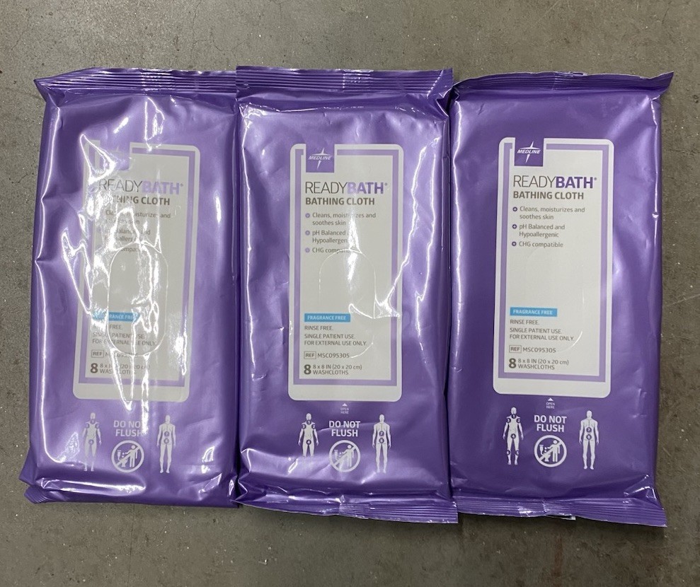 Medline Ready Bath Bathing Cloth (8/pack) Fragrance Free Hypoallergenic 3 Packs
