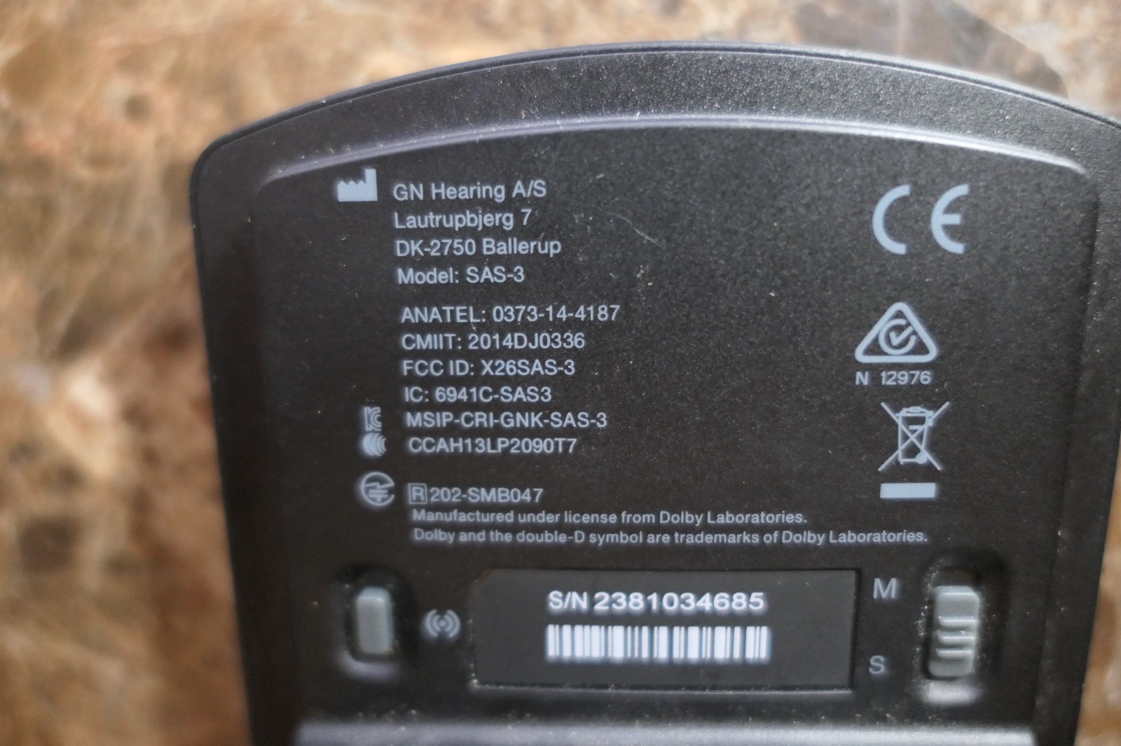 GN Hearing A/S Resound Unite SAS-3 Dolby Digital Audio Case Only.