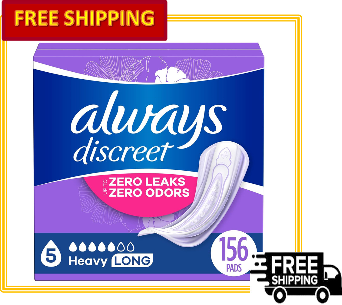 Always Discreet Incontinence Women Pads, Heavy Absorbency – 156 Ct, Long Length