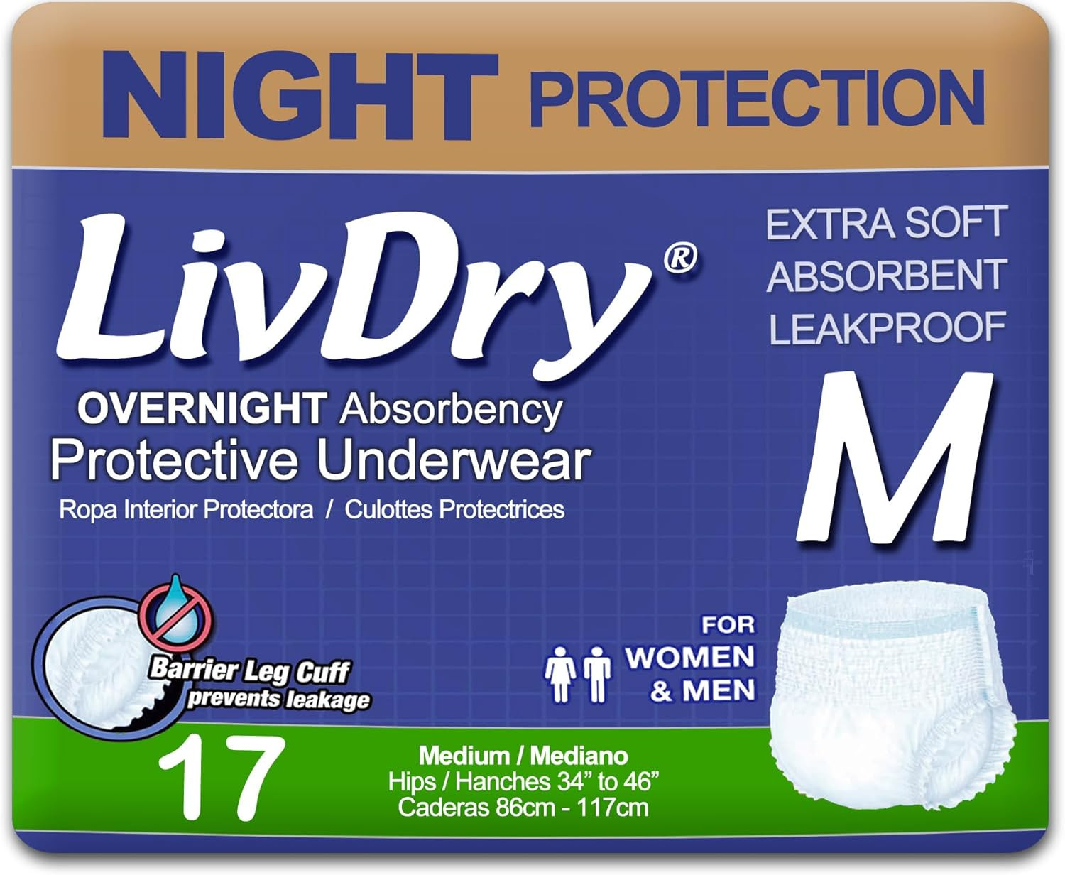 Adult M Incontinence Underwear, Overnight Comfort Absorbency, Leak Protection, M