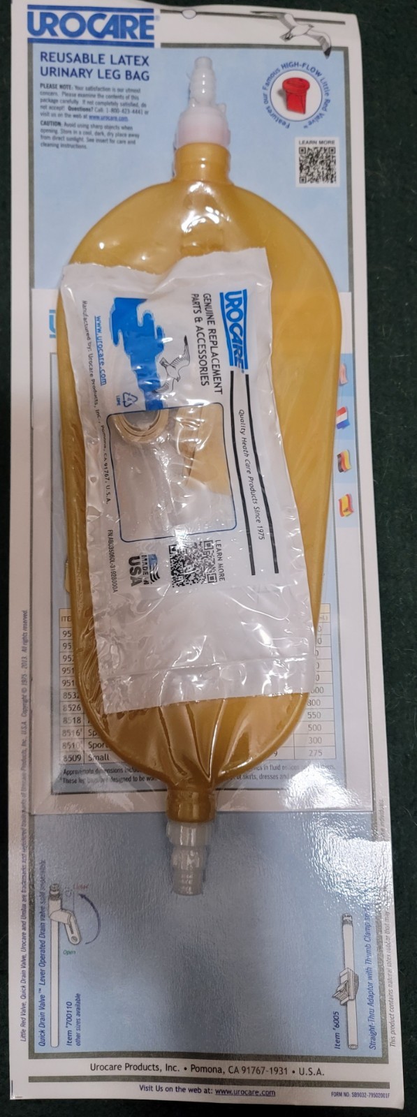 Urocare Reusable 26oz. Short Straight Wide Latex Leg Bag, Item#8526