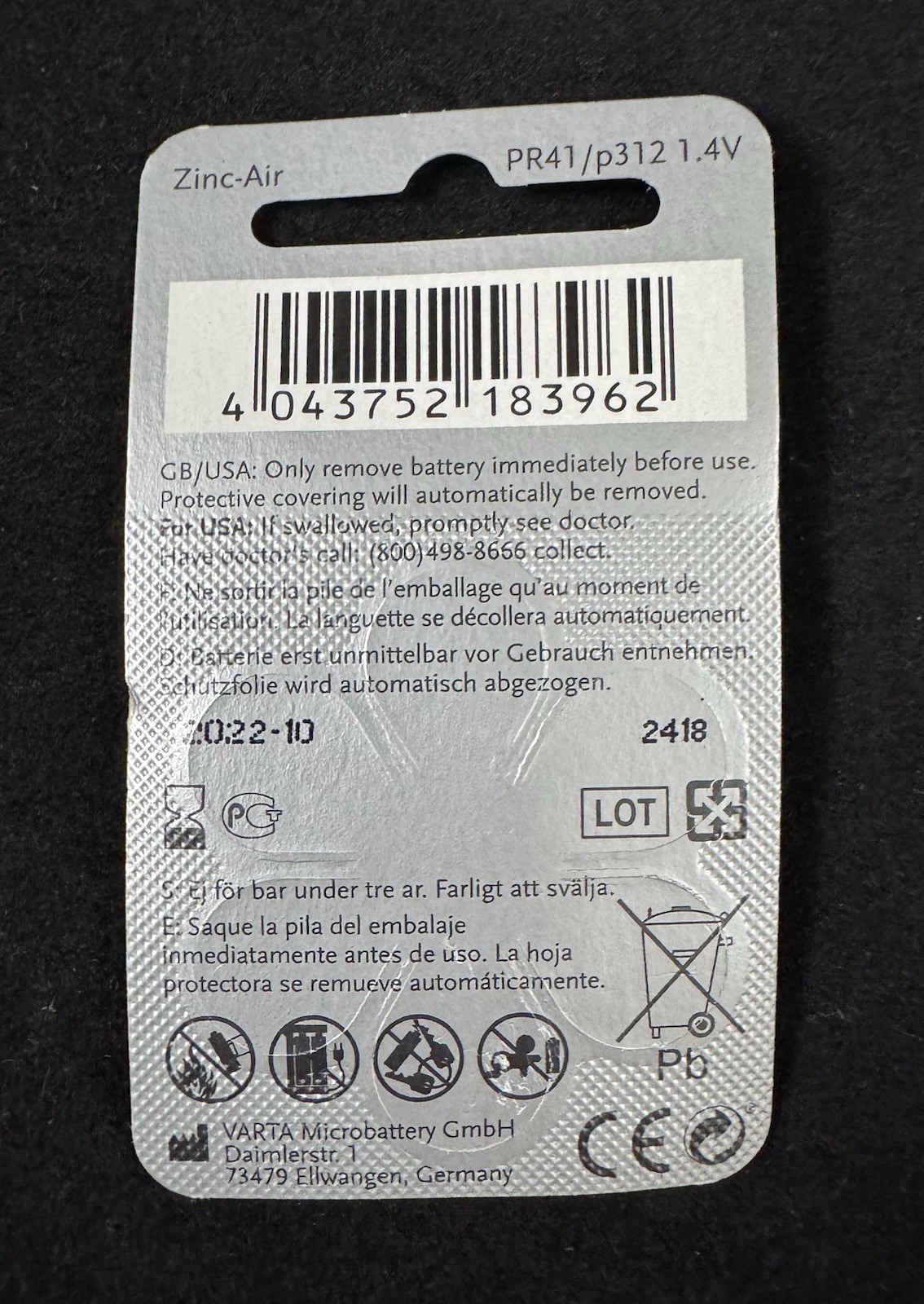 Power One High Level Hearing Aid Battery Pack P312 **Expired 10-2022**