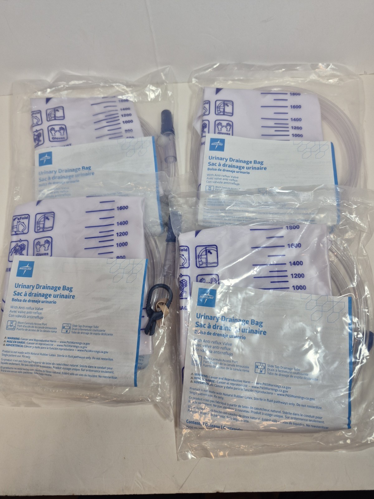 Lot Of 4 Medline 2000 mL Urinary Drainage Bag Slide Tap Drainage Tube – Sealed