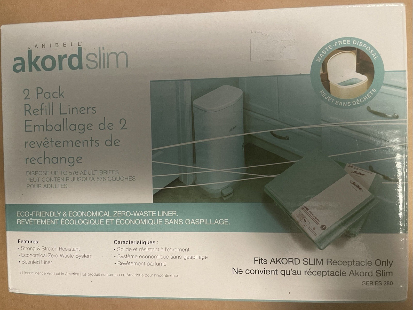 Janibell Akord Slim 2-Pack Refill Liners for AKORD Receptacle Box w 2 Liners New