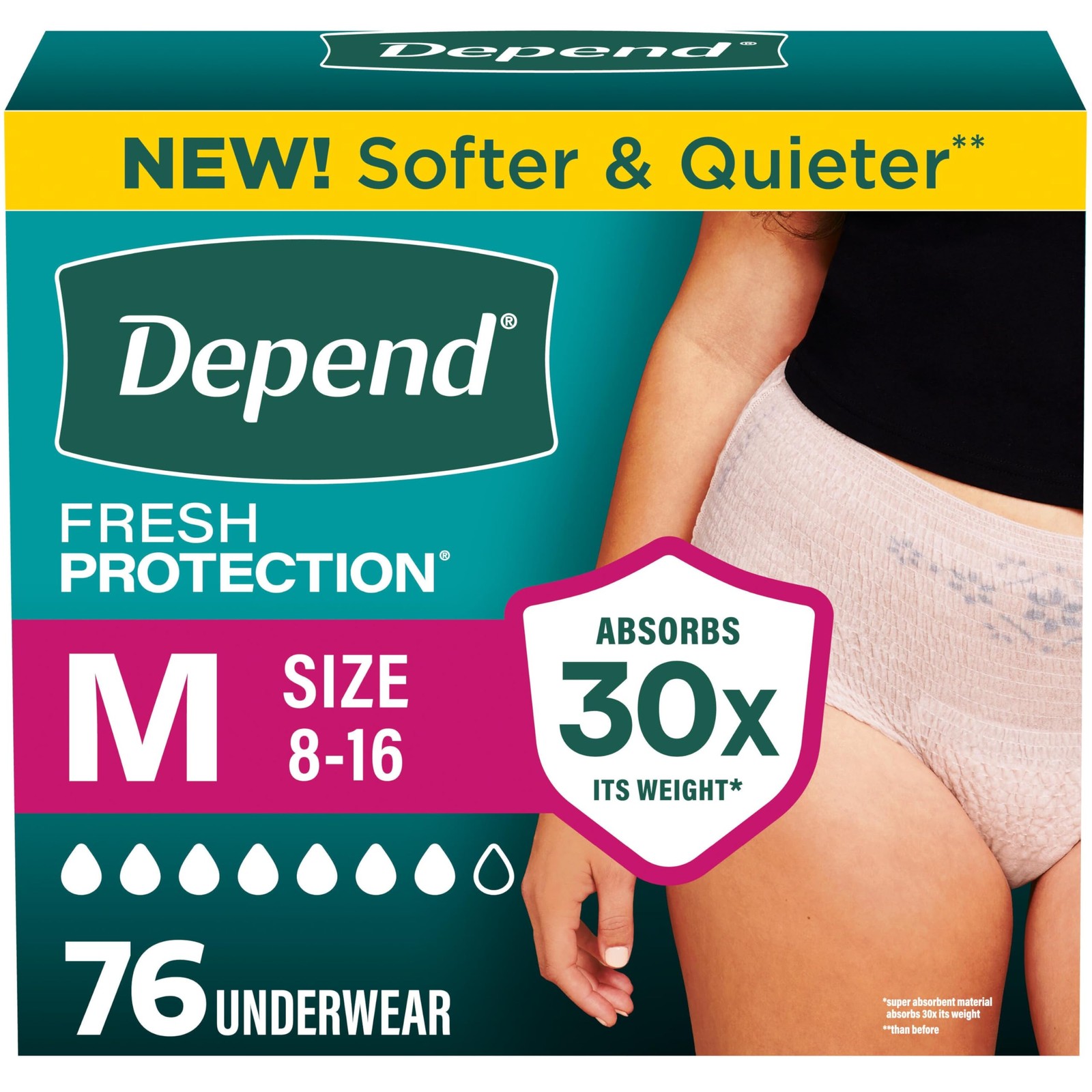 Depend Fresh Protection Adult Diapers, Incontinence Underwear Medium, Blush