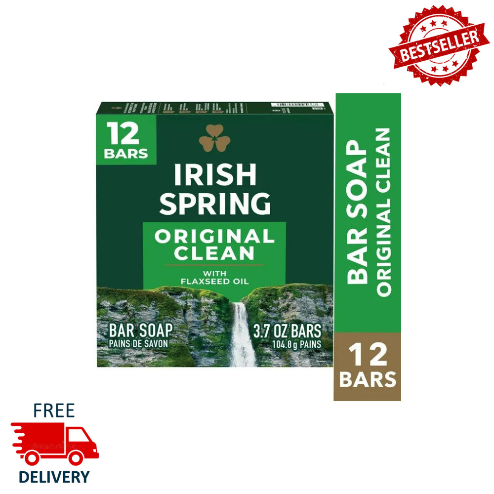 Irish Spring Bar Soap for Men, Original Clean Mens Bar Soap, 12 Pack, 3.7 Oz NEW