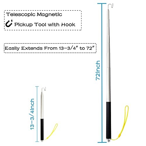 Telescoping Pole with Hook Magnetic Pickup Grabber Tool, Telescopic Black-1p
