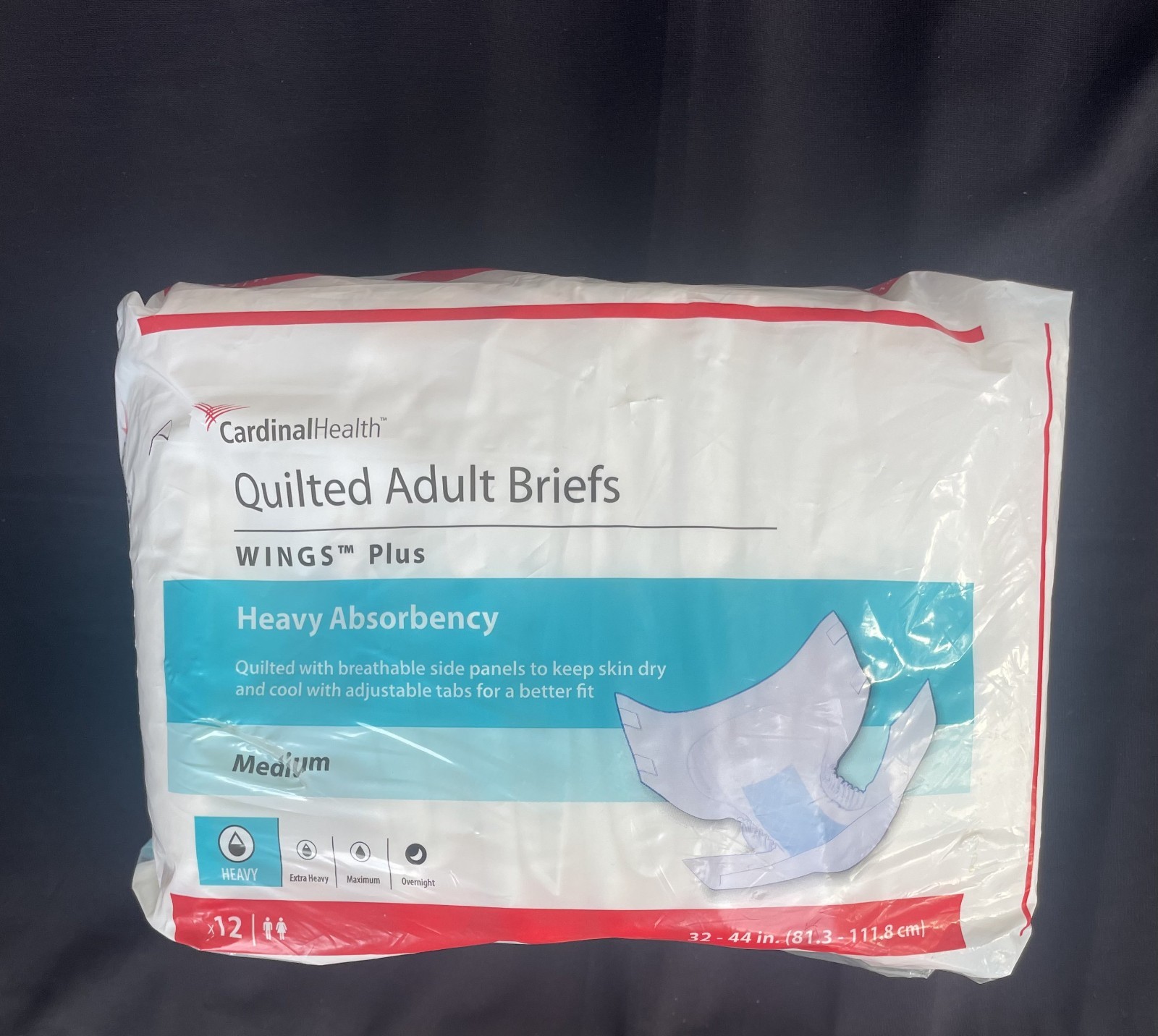 Cardinal Health Quilted Adult Briefs Wings Plus Medium 32″ – 44″ (pack of 12)
