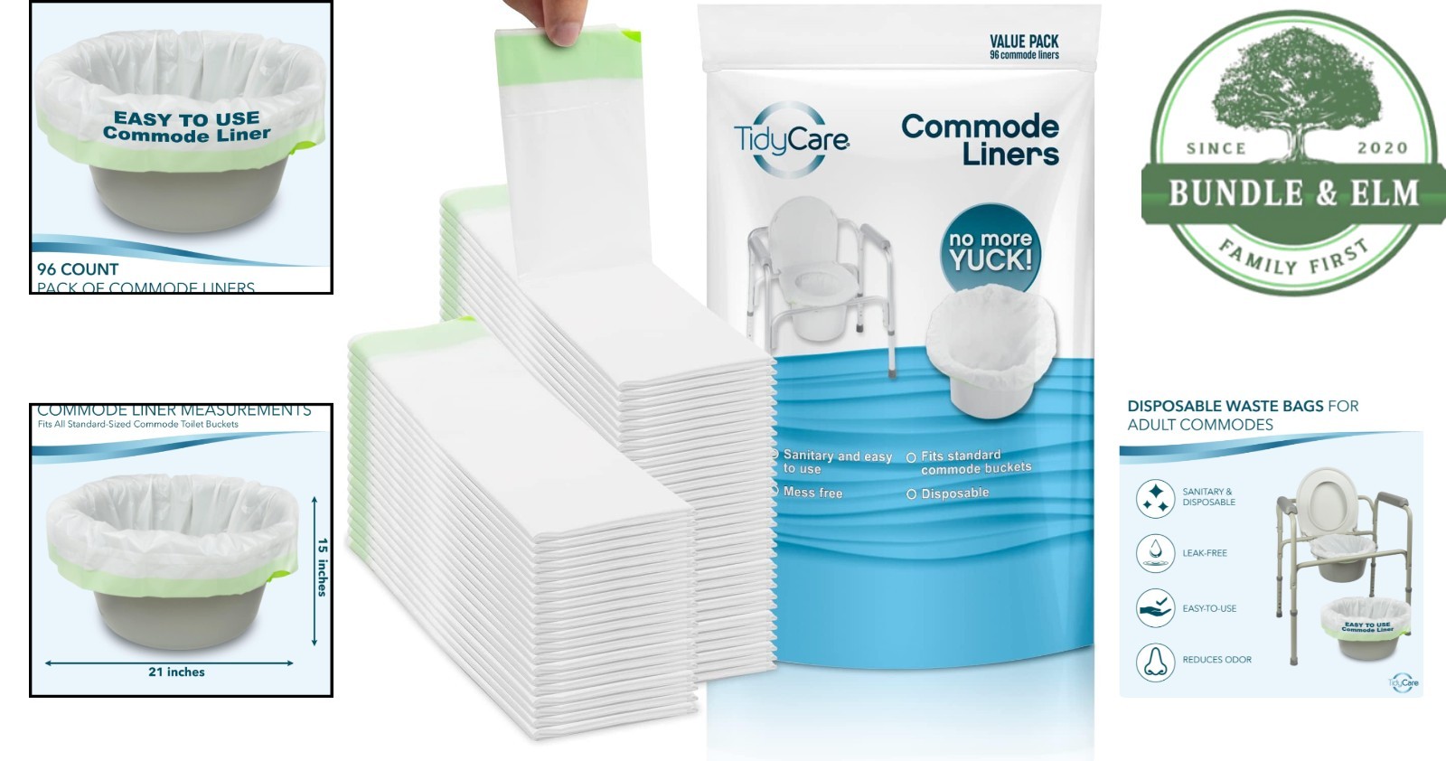 Portable Toilet Liners, 96 Disposable Waste Bags for Medical and Elder Care