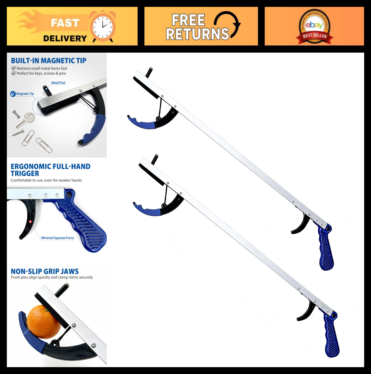 32″ Reacher Grabber Tool 2 Pack – Lightweight Pick Up Stick with Magnetic Tip fo