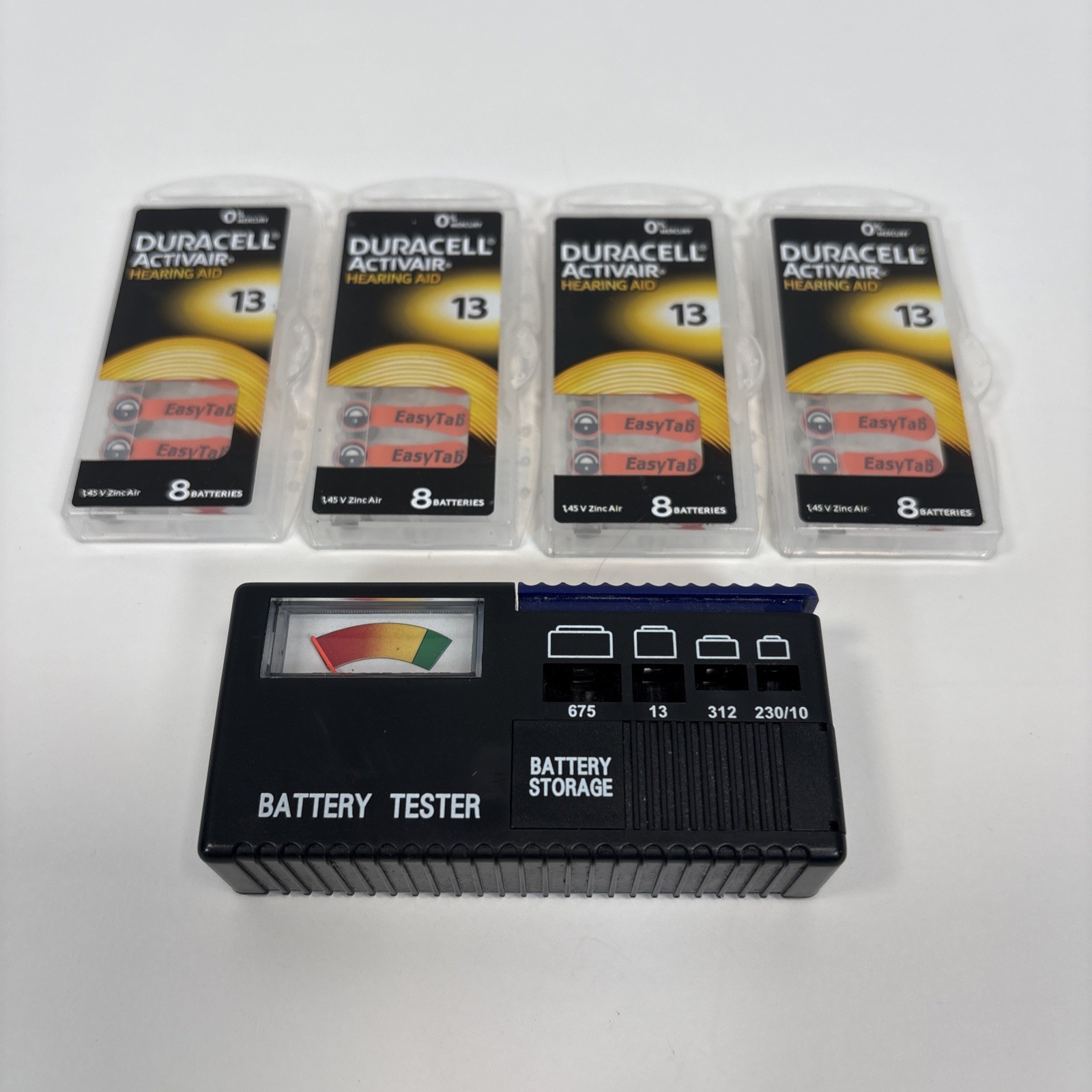 Duracell Size 13 Activair Hearing Aid Batteries Exp:12/27 & Tester