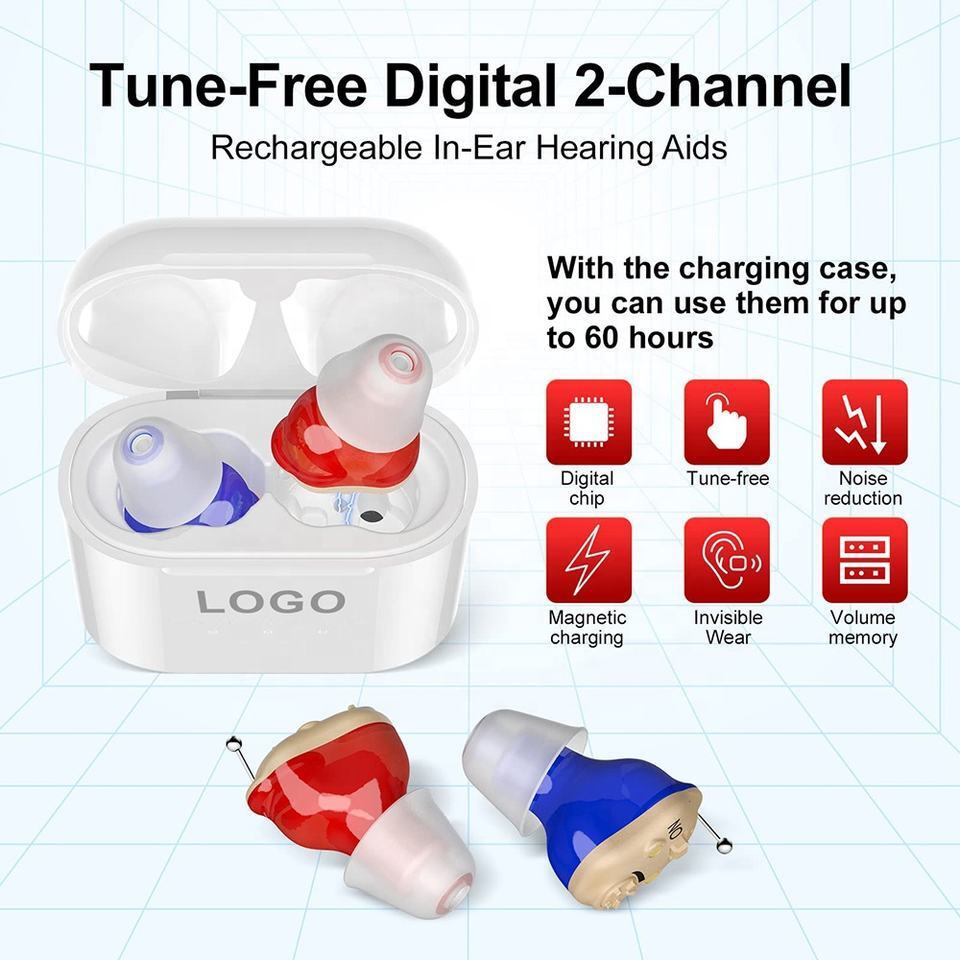 1 Pair Rechargeable Digital Amplifiers Noise Cancelling In-Ear Audio Headphone