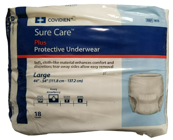 Cardinal (formerly Covidien) 1615A SureCare Unisex Large Underwear – Case of 72