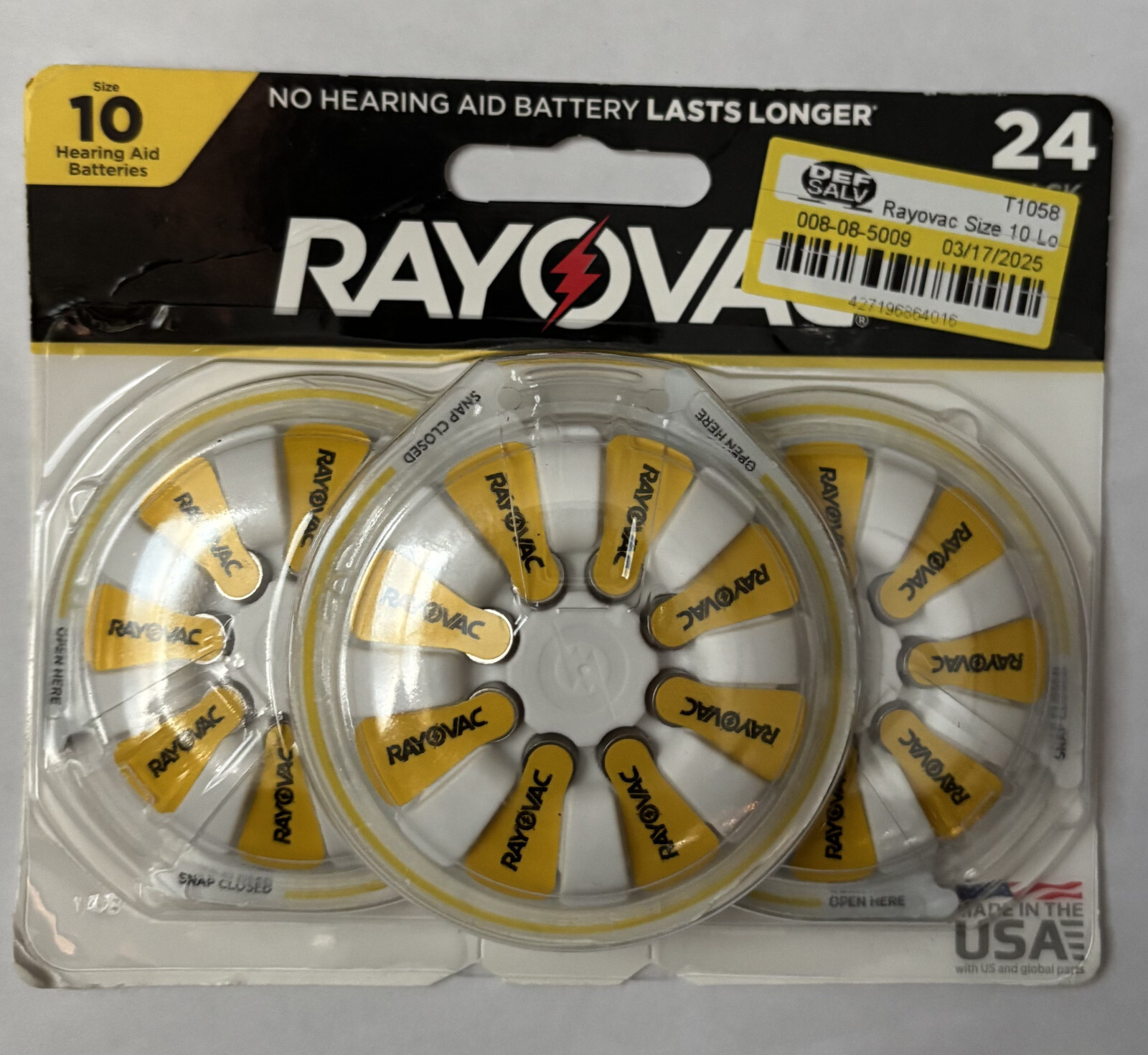 Rayovac Size 10 Long-Lasting Hearing Aid Battery – 24pk