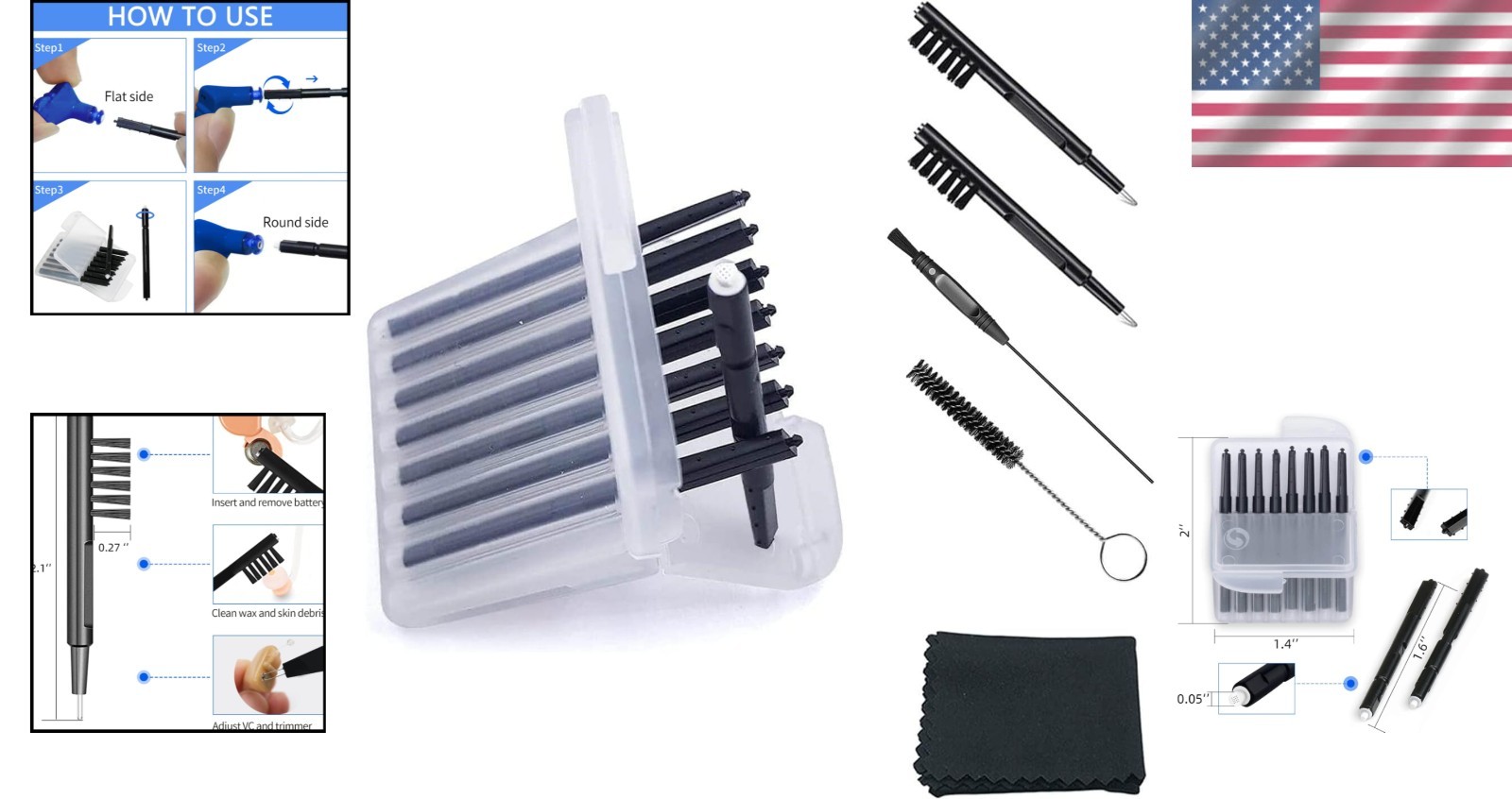 Complete Hearing Aid Care Kit: 24 Wax Guards and Cleaning Brushes for All Brands