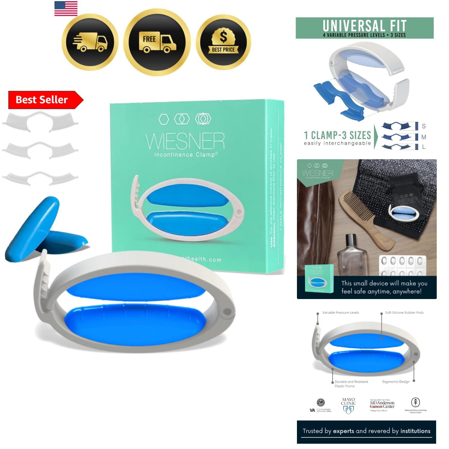 Wiesner Male Incontinence Clamp – 3 Adjustable Sizes – Comfort and Confidence…