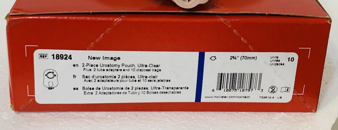 Hollister 18924 New Image Drainable 2-Pc System Urostomy Pouch 1BX/10EA