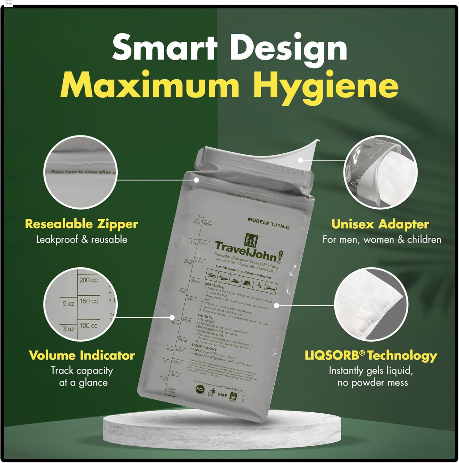 Traveljohn Resealable Disposable Urinal Bags – Road Trip Essentials for Men, Wom