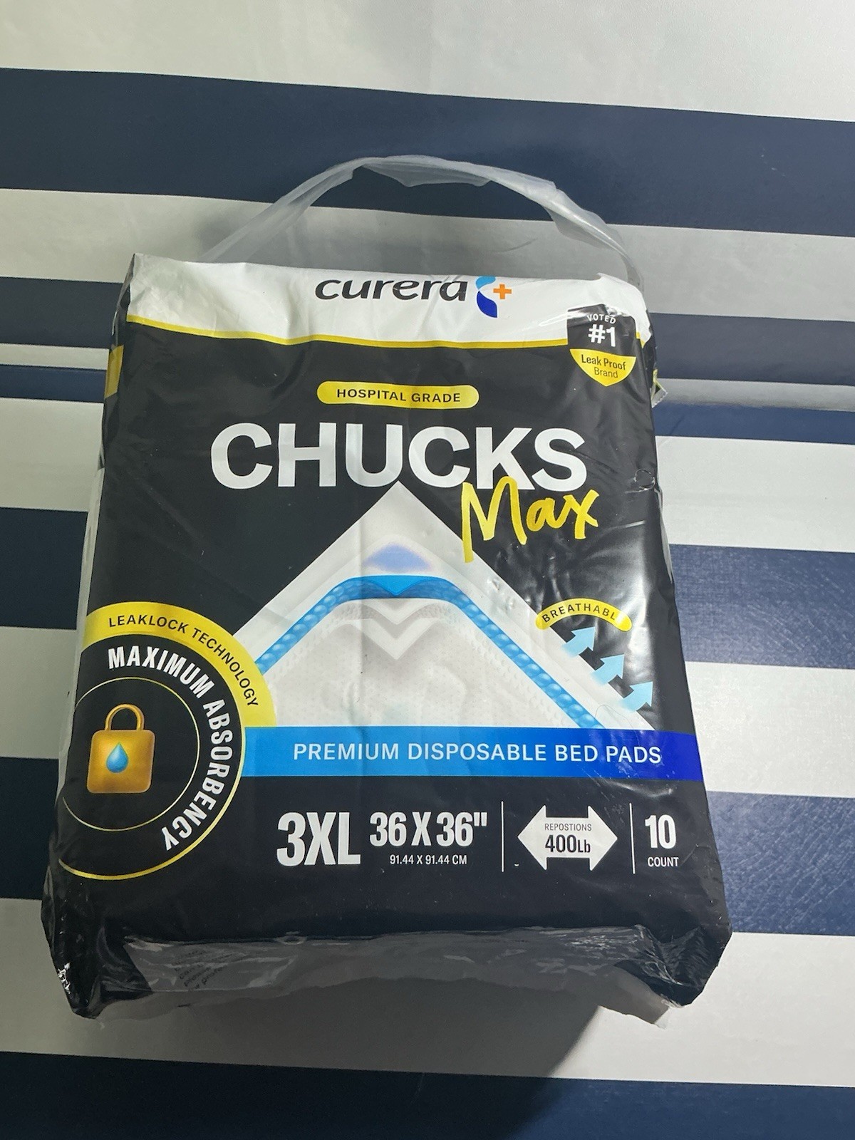 CURERA Chucks MAX BED PADS, 36 X 36, 3XL, 10 Count, Maximum Absorbency, Hospital
