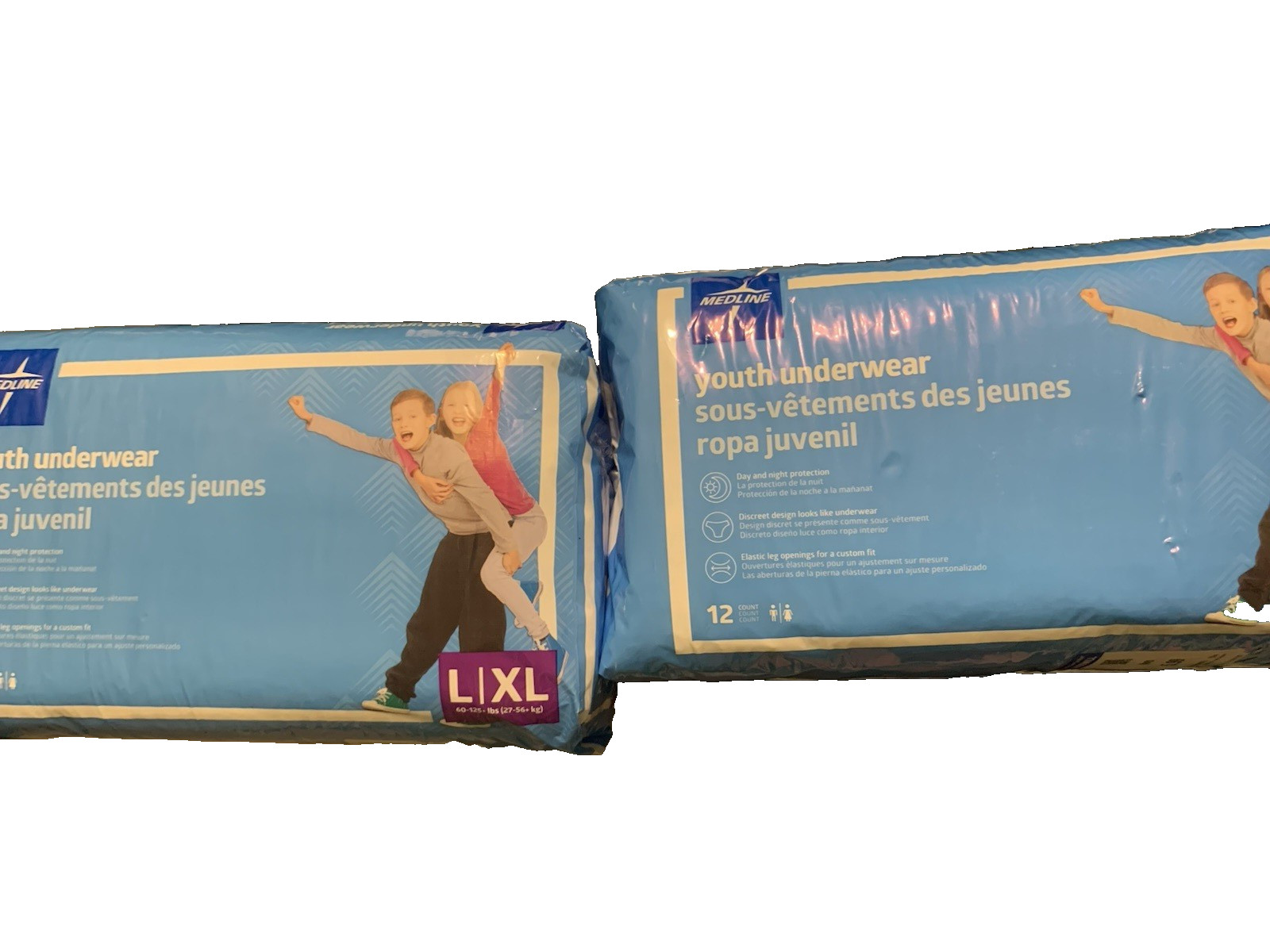 2 Packages Medline Youth Underwear L/XL 27-56+ kg (60-125 lbs.) 12 Count NEW