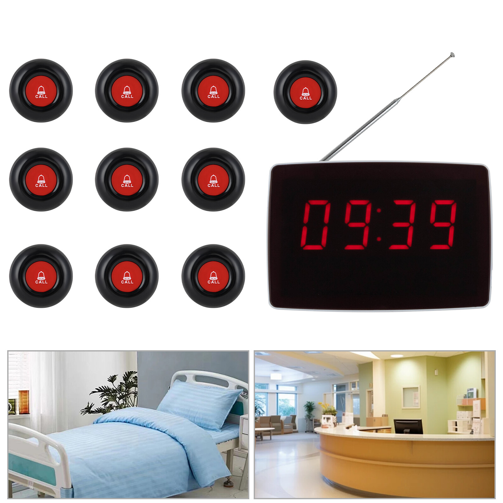 Wireless Calling Button Elderly Nurse Alert System 10 Call Buttons+1 Receiver