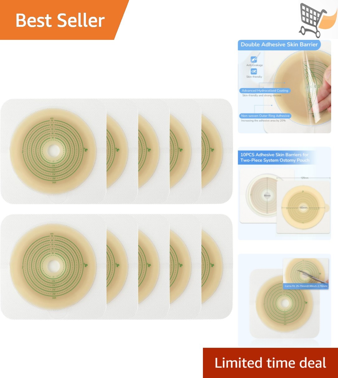 10pcs Skin Barrier Non-Woven Border for Two Piece Colostomy Bags 70mm