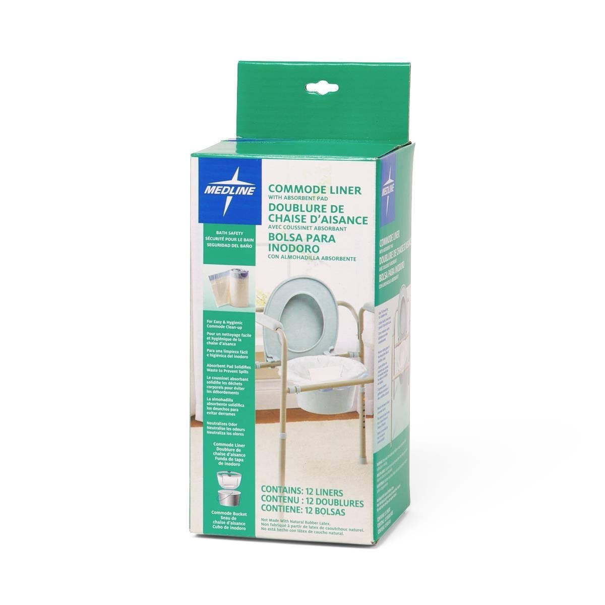 Medline Commode Liner with Absorbent Pad 12 Counts Easy Tie Drawstring Bath Safe