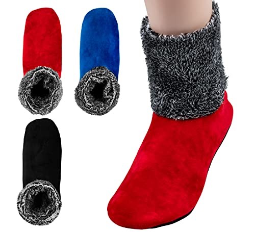 3-5 Pairs, Womens Warm Fuzzy Socks, Non Slip One Size 2102 Solid 3 Colors Set
