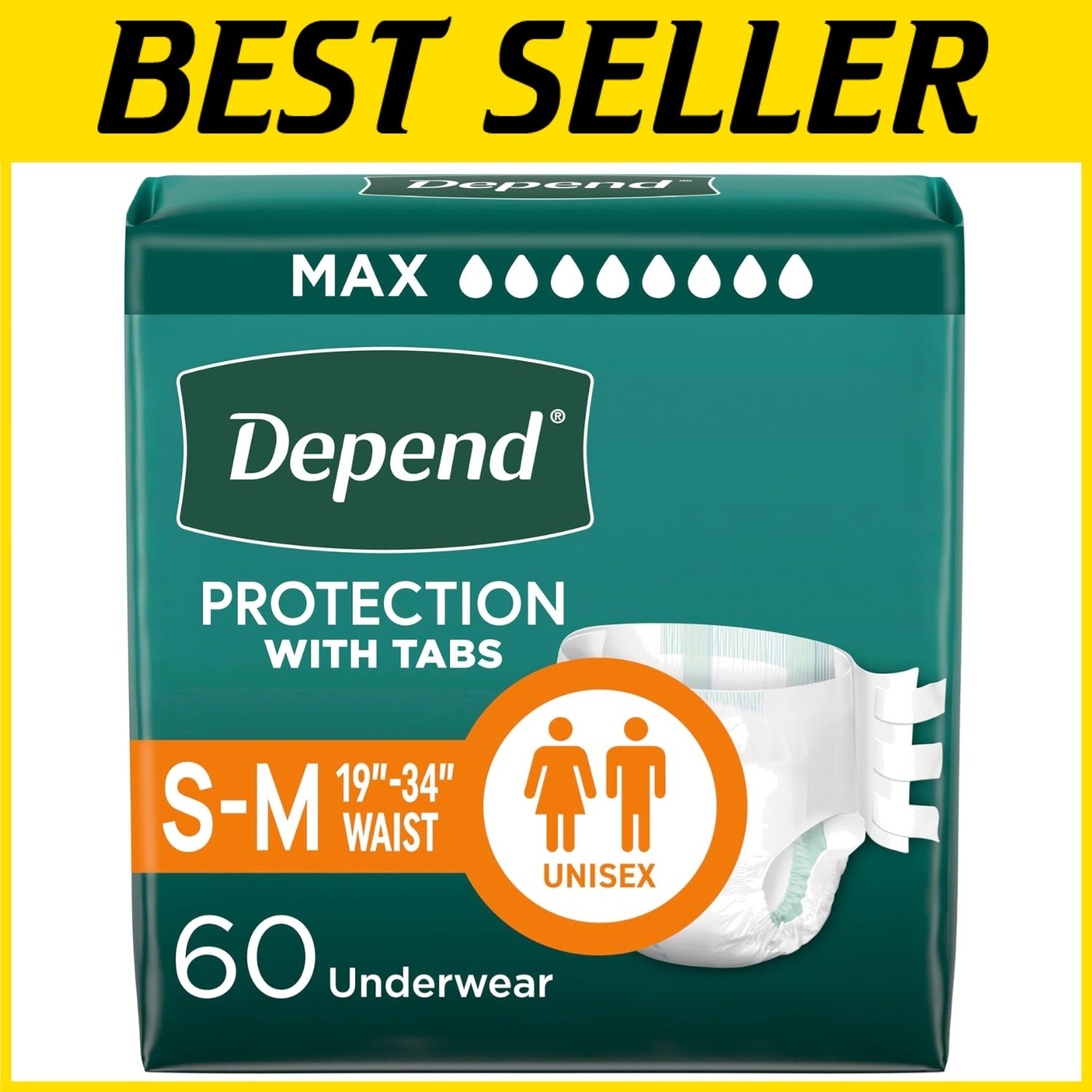 Protection with Tabs Adult Diapers, Small/Medium, 60 Count
