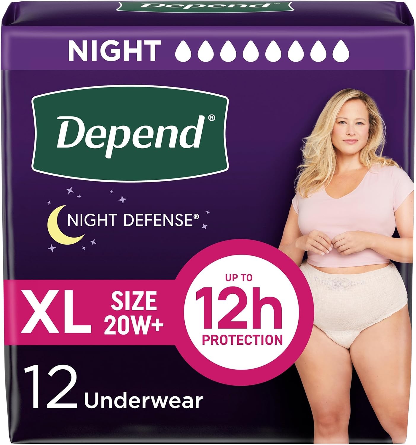 Depend Woman’s Night Defense Underwear, XL – 12 CT