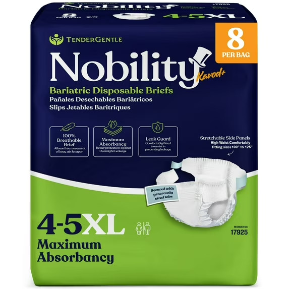 8 Count 4-5XL Adult Diapers Briefs w/Tabs, Max Abs (Waist 100″-125″)