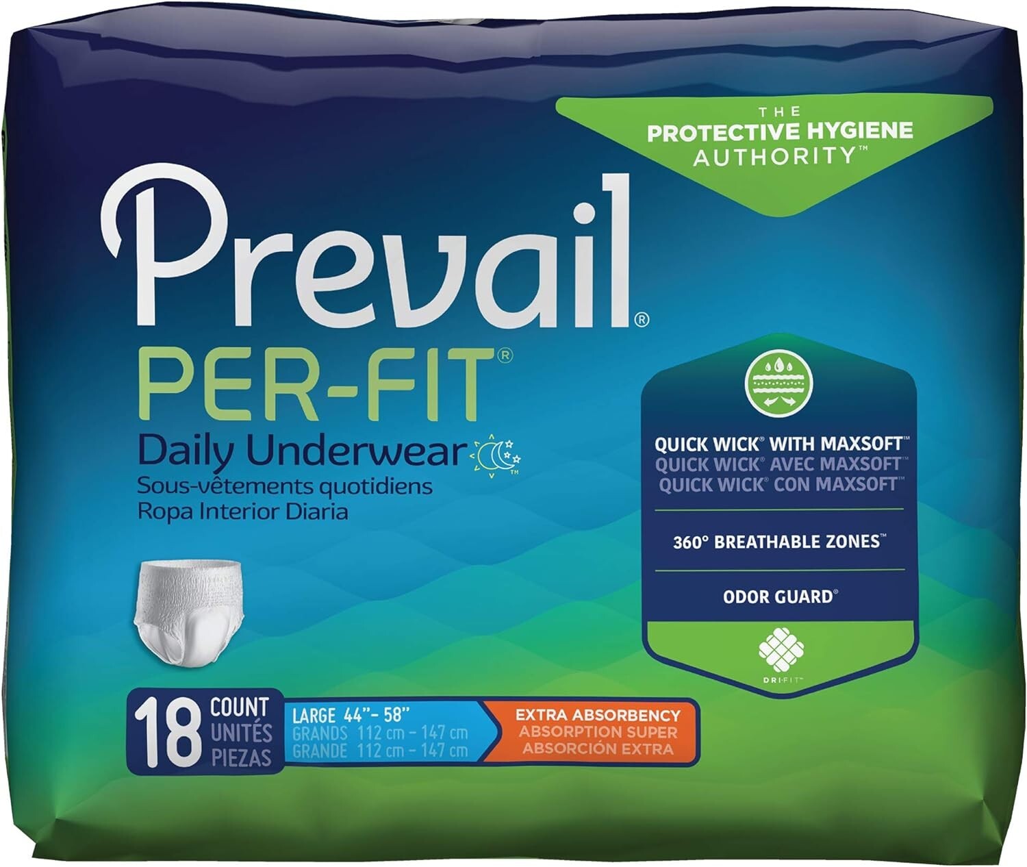 Prevail Per-Fit Large (44″-58″) Daily Underwear 18 Count Protective Hygiene