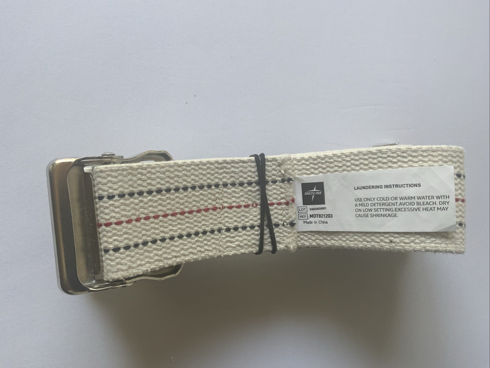Medline MDT821203 White/Beige Striped Metal Buckle 2″ x 60″ Gait Transfer Belt