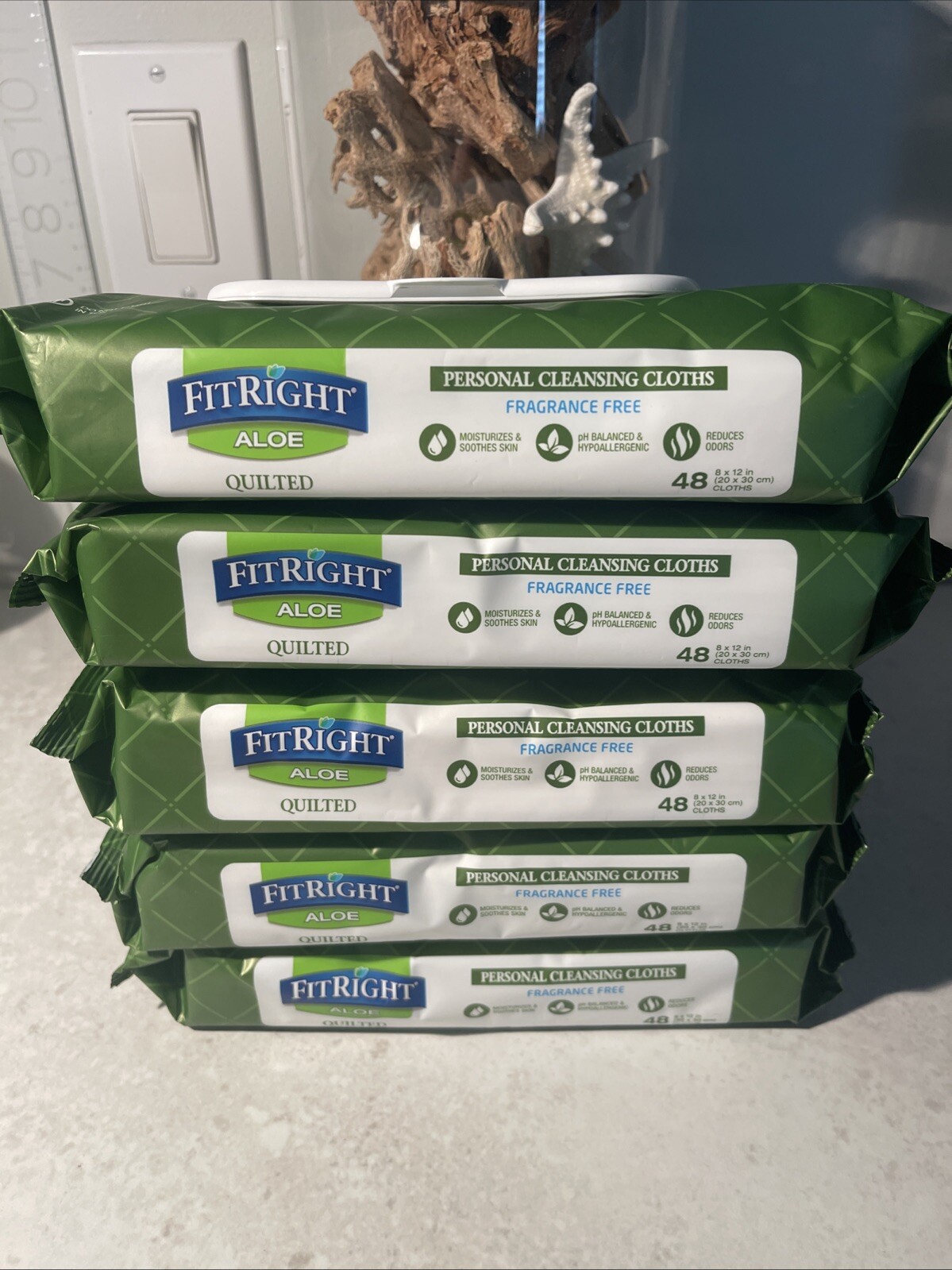 FitRight Aloe Personal Cleansing Cloths Wipes Fragrance Free 48ct (Lot Of 5) NEW